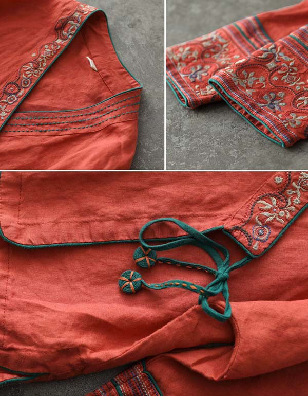 Autumn Embroidered Long-sleeved Linen Hanfu Cardigan