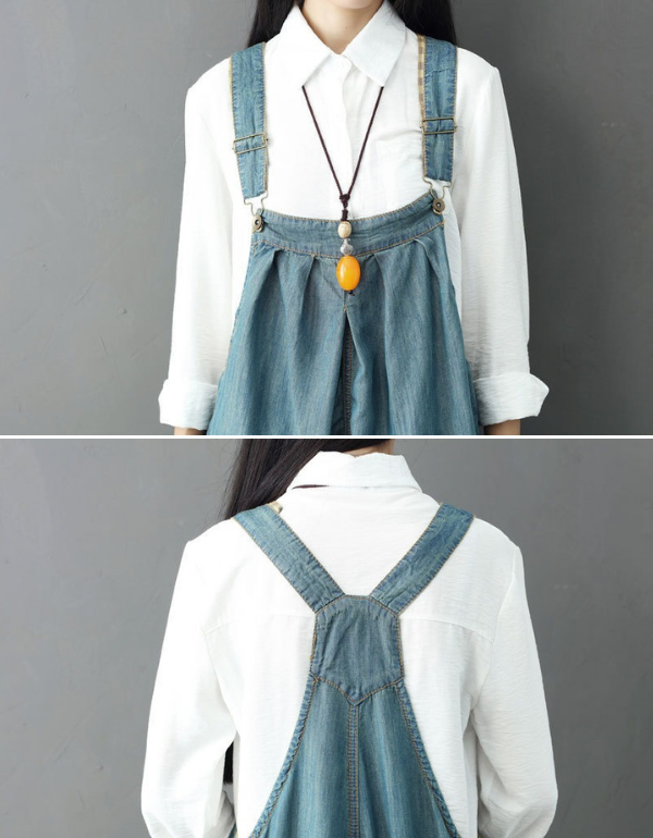 Embroidery Wide Leg Denim Overalls Loose Retro Jumpsuit