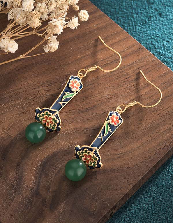 Enamel Painted Chalcedony Agate Earrings