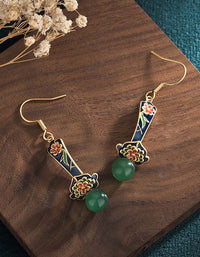 Enamel Painted Chalcedony Agate Earrings