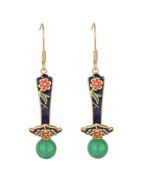 Enamel Painted Chalcedony Agate Earrings