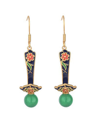 Enamel Painted Chalcedony Agate Earrings