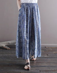 Ethnic-Inspired Loose Fit Wide-Leg Cotton Linen Pants
