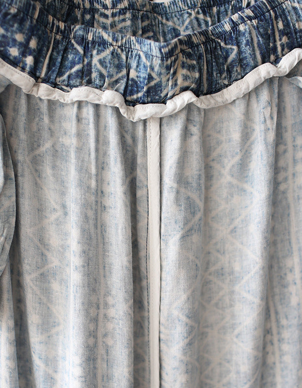 Ethnic-Inspired Loose Fit Wide-Leg Cotton Linen Pants