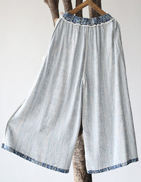Ethnic-Inspired Loose Fit Wide-Leg Cotton Linen Pants