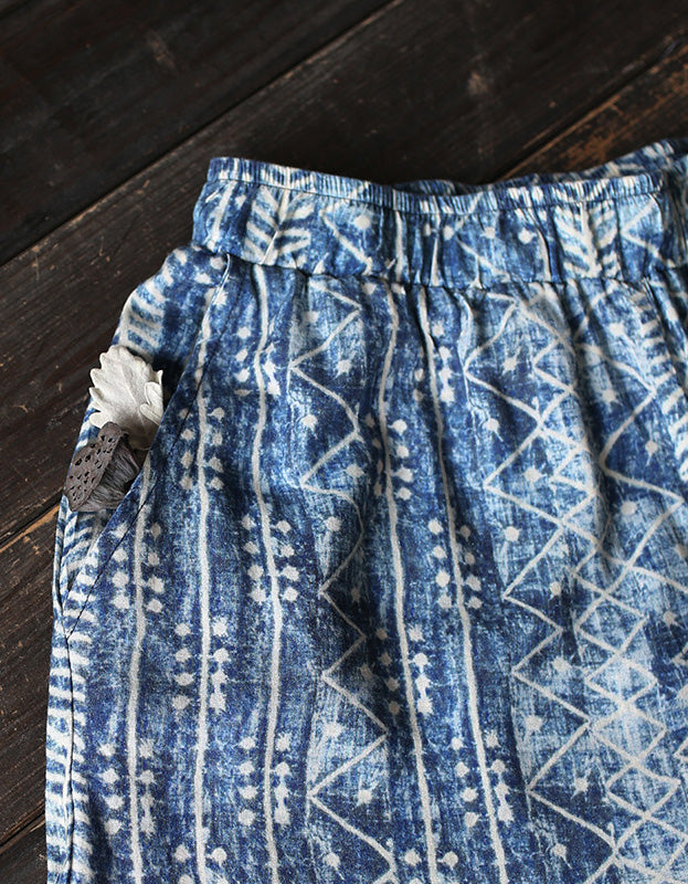 Ethnic-Inspired Loose Fit Wide-Leg Cotton Linen Pants