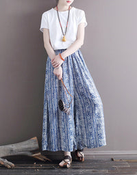 Ethnic-Inspired Loose Fit Wide-Leg Cotton Linen Pants