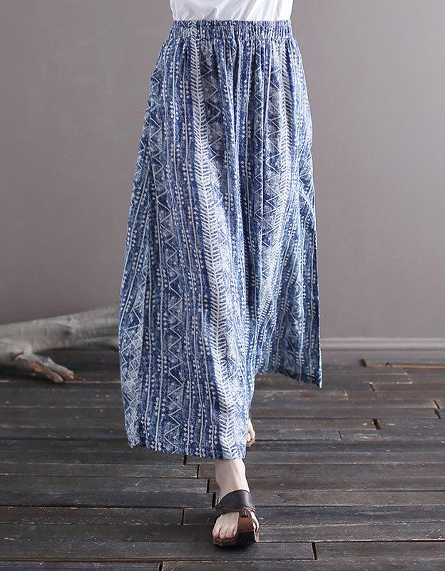 Ethnic-Inspired Loose Fit Wide-Leg Cotton Linen Pants