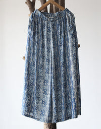 Ethnic-Inspired Loose Fit Wide-Leg Cotton Linen Pants