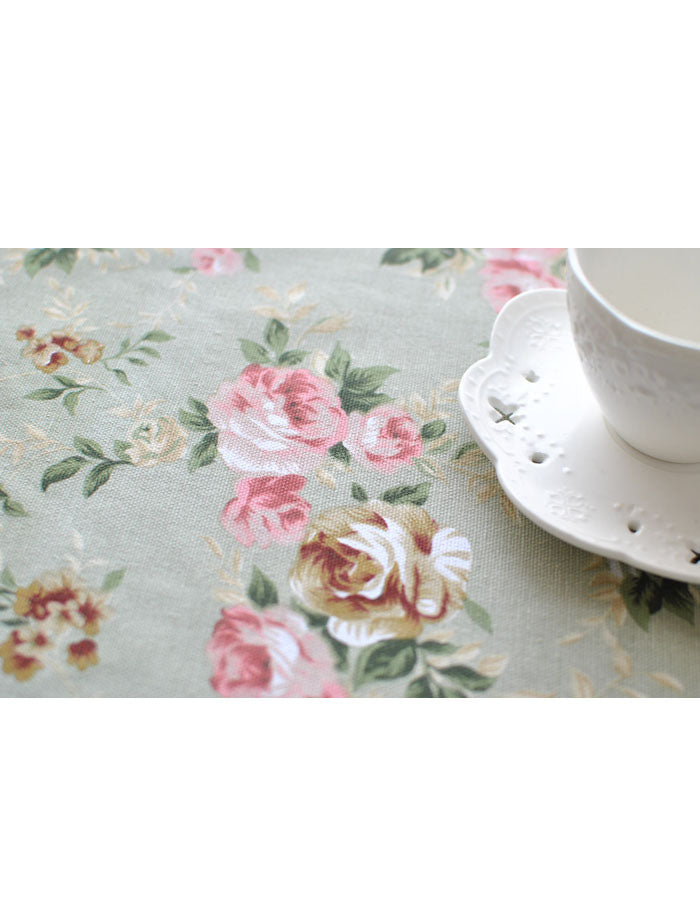 Nappe verte à imprimé floral vintage de style ferme 