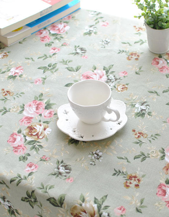 Nappe verte à imprimé floral vintage de style ferme 