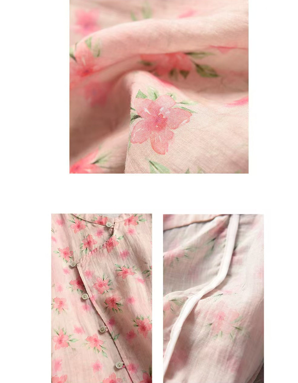 Floral Asymmetrical Button Ramie Linen Hanfu Shirt
