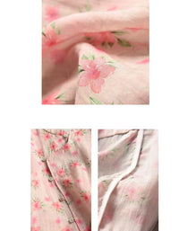 Floral Asymmetrical Button Ramie Linen Hanfu Shirt