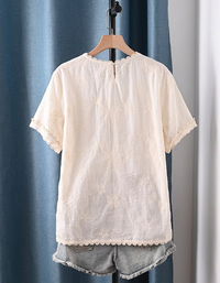 Women Cotton Embroidered Blouse Vintage Loose Fit