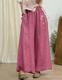 Floral Embroidered Ramie Linen Pants