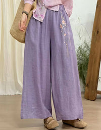 Floral Embroidered Ramie Linen Pants