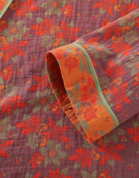 Floral Frog Closure Pure Cotton Loose Loungewear - Islinen