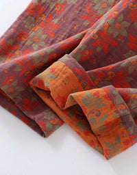 Floral Frog Closure Pure Cotton Loose Loungewear - Islinen