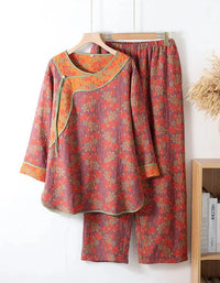 Floral Frog Closure Pure Cotton Loose Loungewear - Islinen