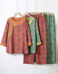 Floral Frog Closure Pure Cotton Loose Loungewear - Islinen