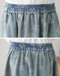 Floral High Waist Balloon Hem Jean Skirt