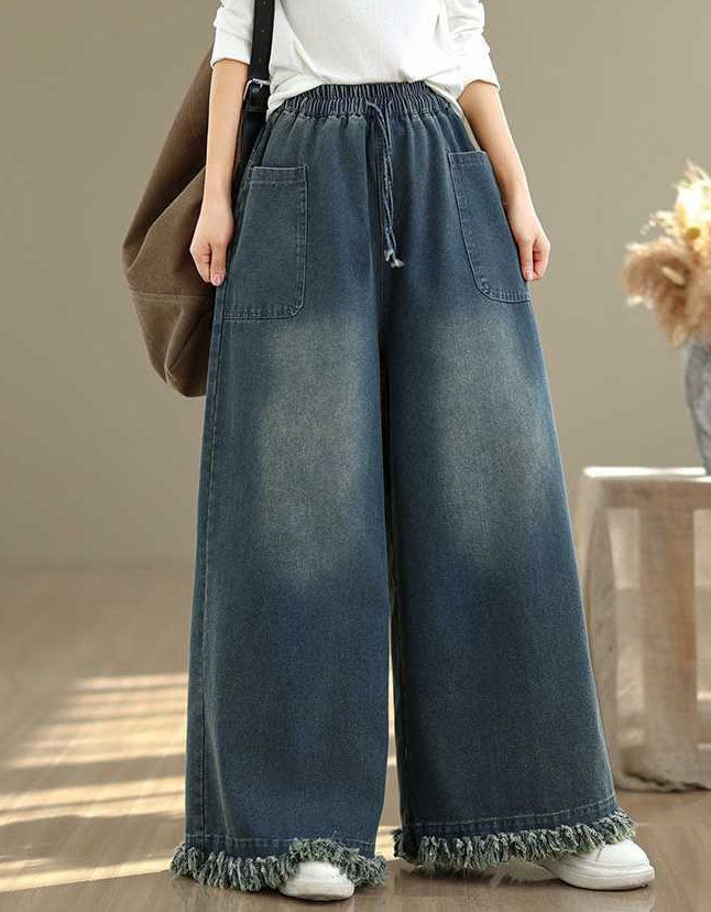 Frayed Hem Casual Loose Wide Leg Jeans for Women