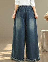 Frayed Hem Casual Loose Wide Leg Jeans for Women