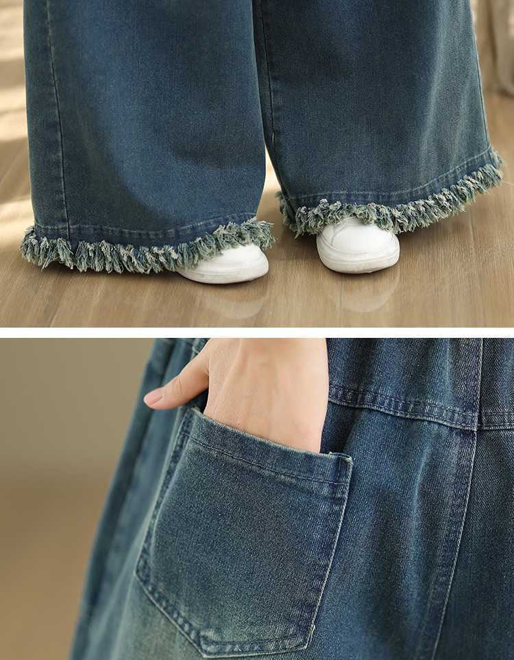Frayed Hem Casual Loose Wide Leg Jeans for Women