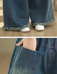 Frayed Hem Casual Loose Wide Leg Jeans for Women