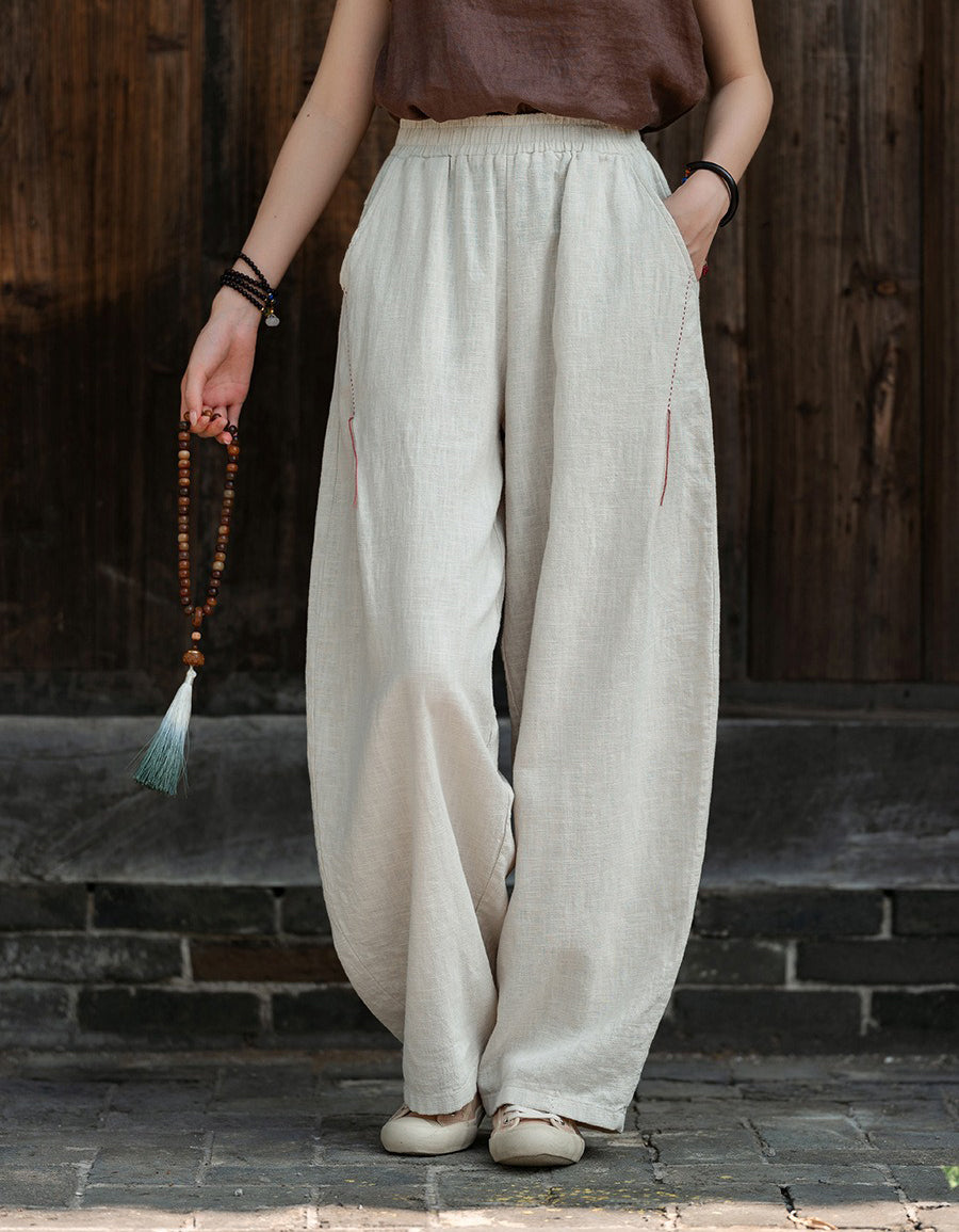 Hand-stitched Cotton Linen Loose Casual Harem Pants