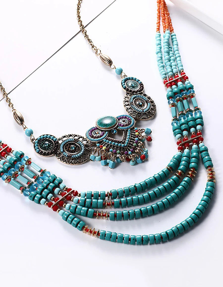 Handmade Bohemian Multilayer Turquoise Necklace