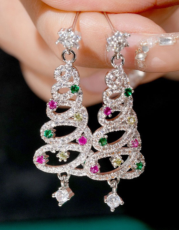 Handmade Christmas Tree Spiral Drop Earrings for Women