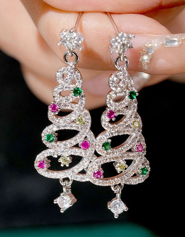 Handmade Christmas Tree Spiral Drop Earrings for Women