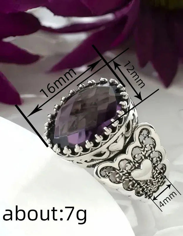 Handmade Vintage Purple Crystal Statement Ring for Women - Islinen