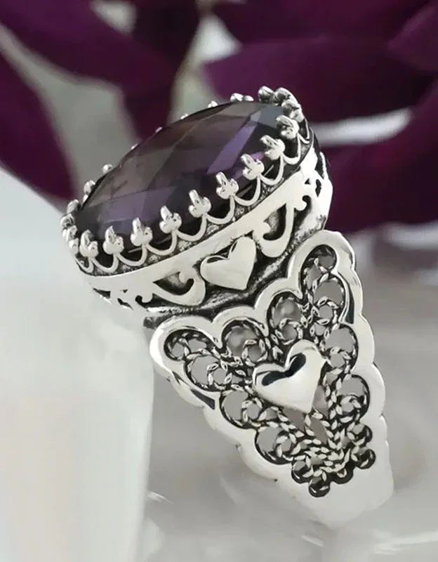Handmade Vintage Purple Crystal Statement Ring for Women - Islinen