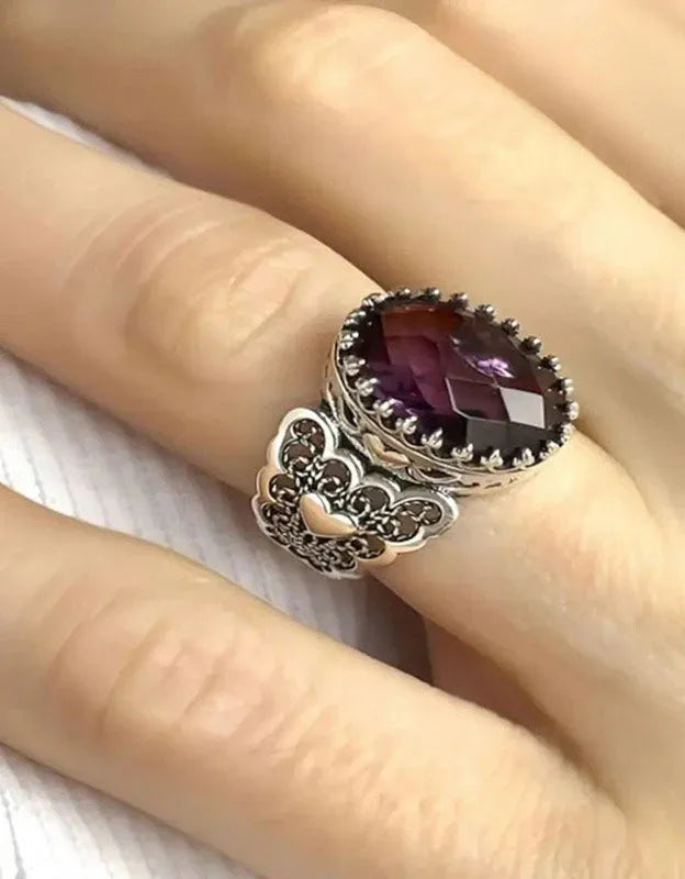 Handmade Vintage Purple Crystal Statement Ring for Women - Islinen