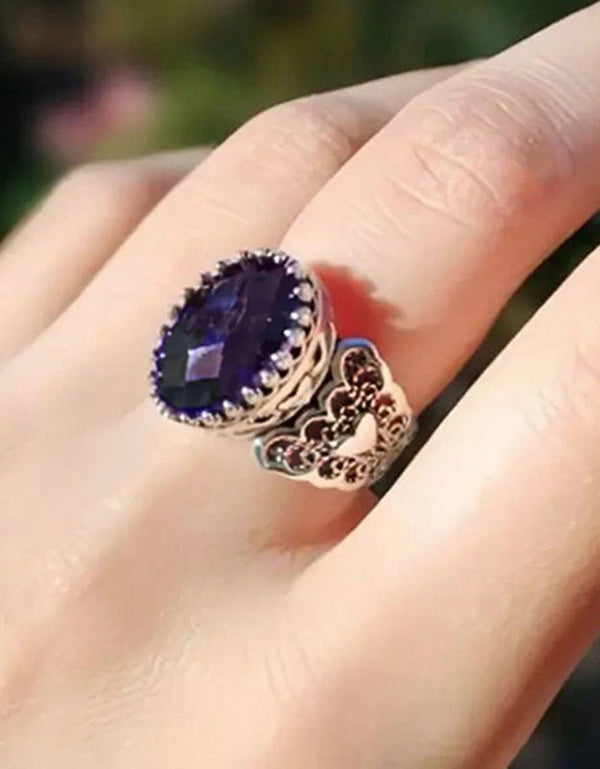 Handmade Vintage Purple Crystal Statement Ring for Women