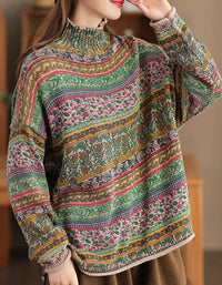 Autumn High Neck Long Sleeve Floral Casual Sweater