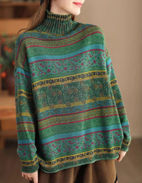 Autumn High Neck Long Sleeve Floral Casual Sweater