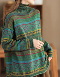 Autumn High Neck Long Sleeve Floral Casual Sweater