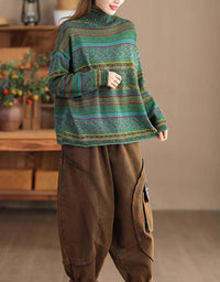 Autumn High Neck Long Sleeve Floral Casual Sweater