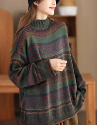 Autumn High Neck Long Sleeve Floral Casual Sweater