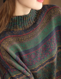 Autumn High Neck Long Sleeve Floral Casual Sweater