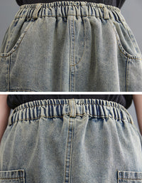 High Waist A-Line Floral Patchwork Denim Skirt