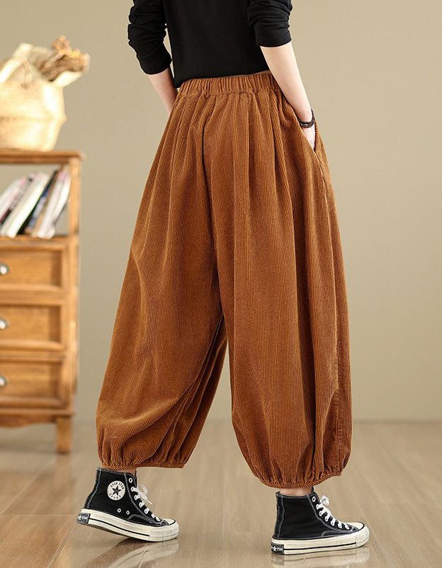 High Waist Casual Loose Corduroy Pants for Women