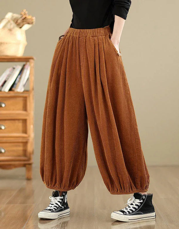 High Waist Casual Loose Corduroy Pants for Women - Islinen