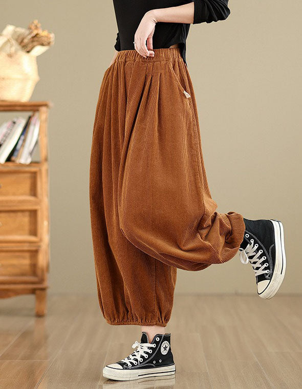 High Waist Casual Loose Corduroy Pants for Women