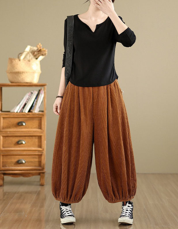 High Waist Casual Loose Corduroy Pants for Women