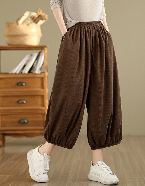 High Waist Casual Loose Corduroy Pants for Women