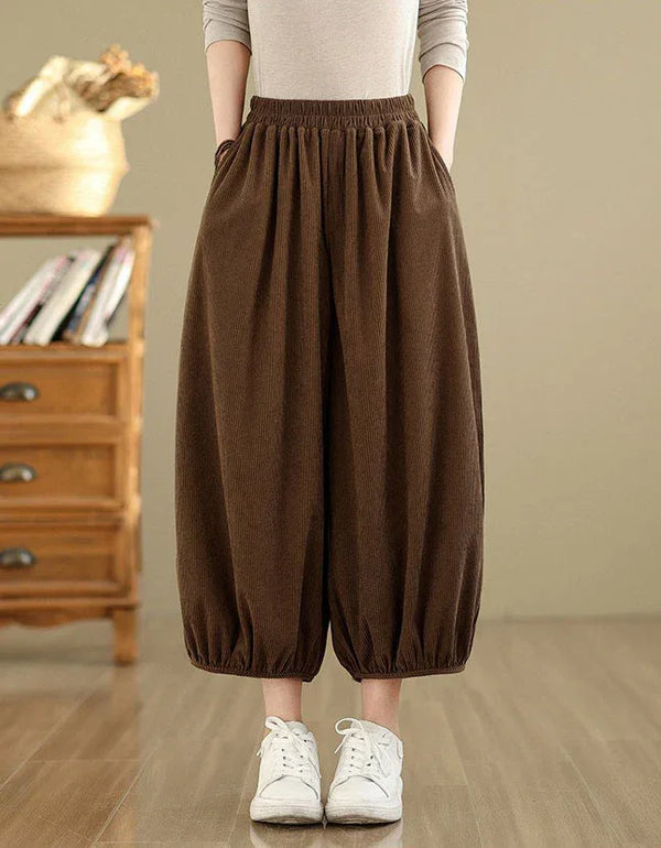 High Waist Casual Loose Corduroy Pants for Women - Islinen